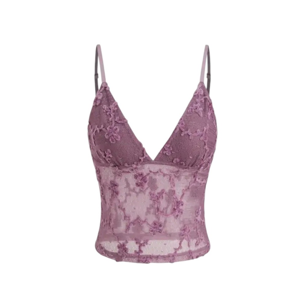 Cider Romantic Boho Fairy Floral Lace Cami Purple Cropped Top Plus Size 3XL NWT